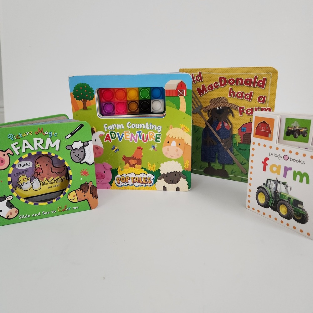 Kids Farm Animal Board Book Bundle 4pc Set